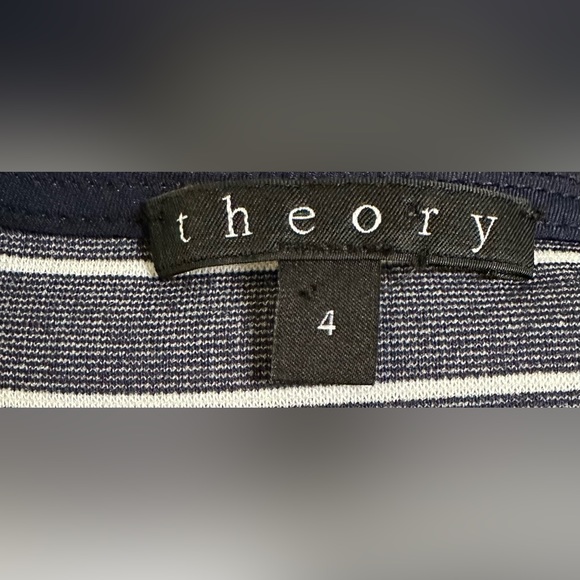 Theory Sleeveless Navy/White Stripe Drop Waist A-line Dress w Front Exposed Zip - Picture 8 of 8